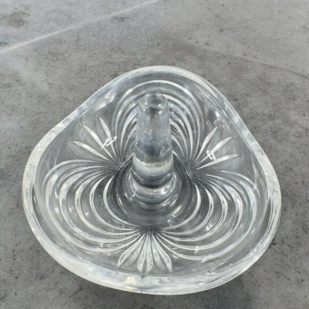Vintage Clear Crystal Glass Ring‎ Holder Trinket Holder Wish Optic Lines Glass